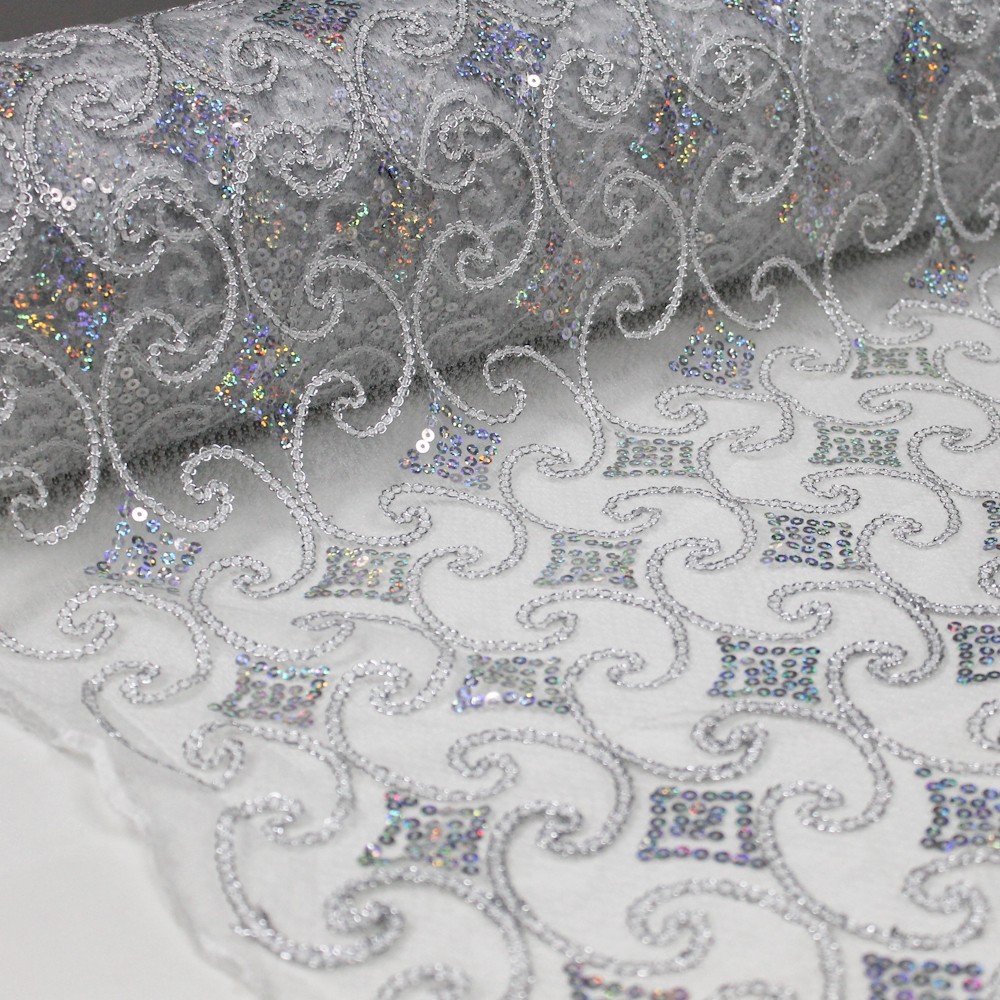 1000x1000 Silver Geometric Diamond Vector With Sequin Embroidery