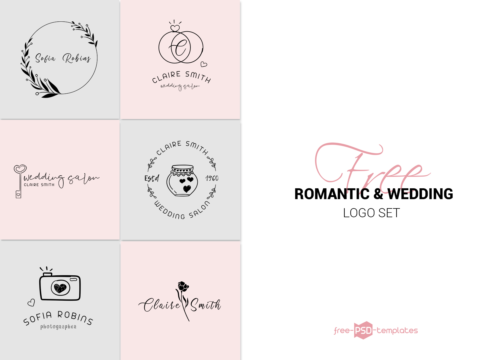 1650x1195 Free Vector Logo Set Romantic Wedding Free Templates