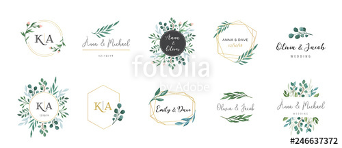 500x216 Wedding Logos, Hand Drawn Elegant, Delicate Monogram Collection