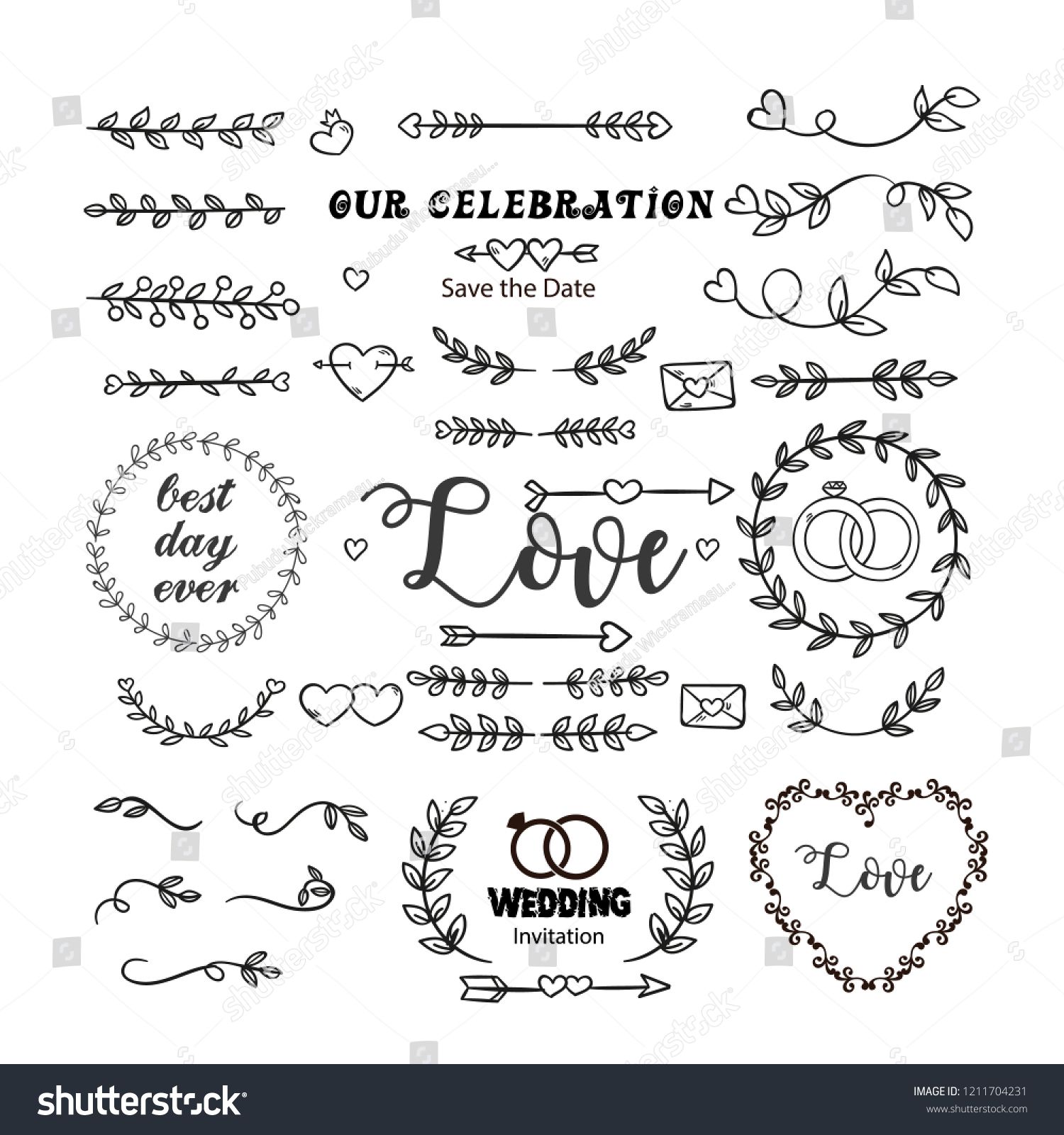 1500x1600 Hand Drawn Wedding Ornaments Abstract Vector Icon Set Wedding