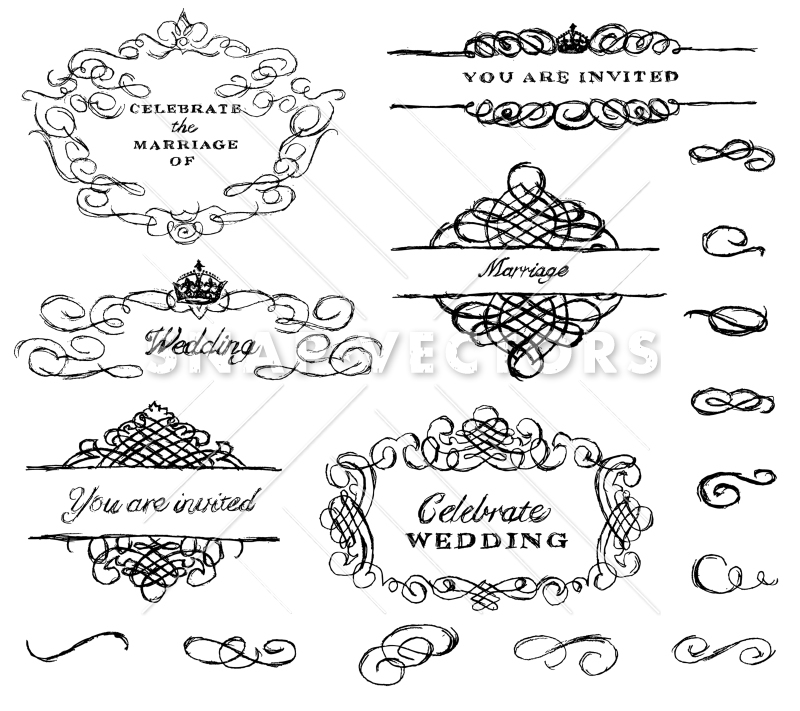 800x711 Vector Illustration Of Hand Drawn Wedding Ornament Set