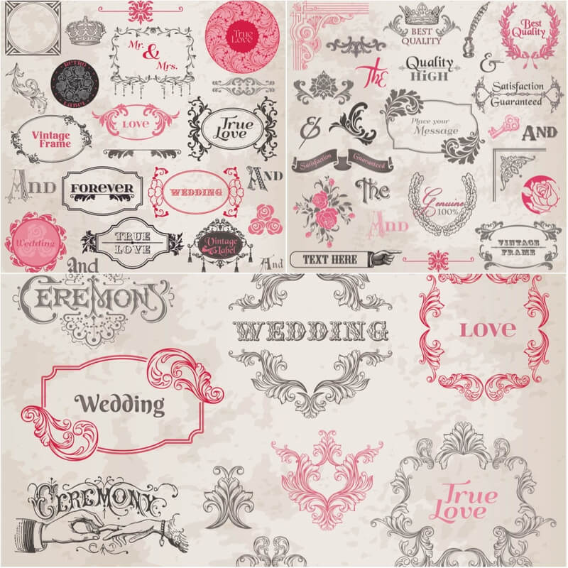 800x800 Vintage Wedding Frames With Floral Ornaments Vector Free Download