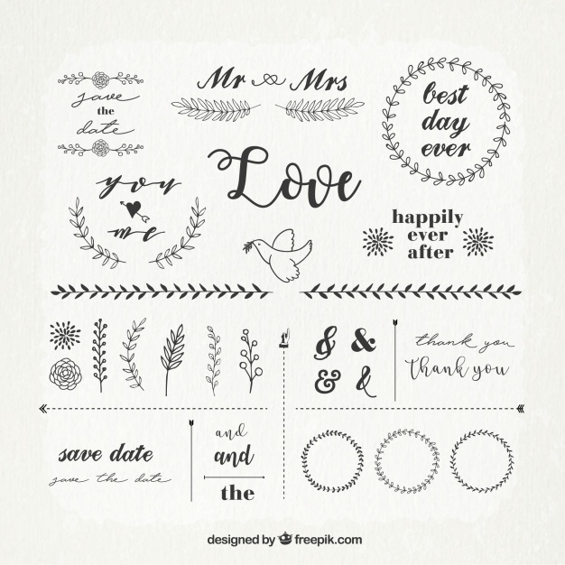 626x626 Vintage Pack Of Wedding Ornaments Vector Free Download