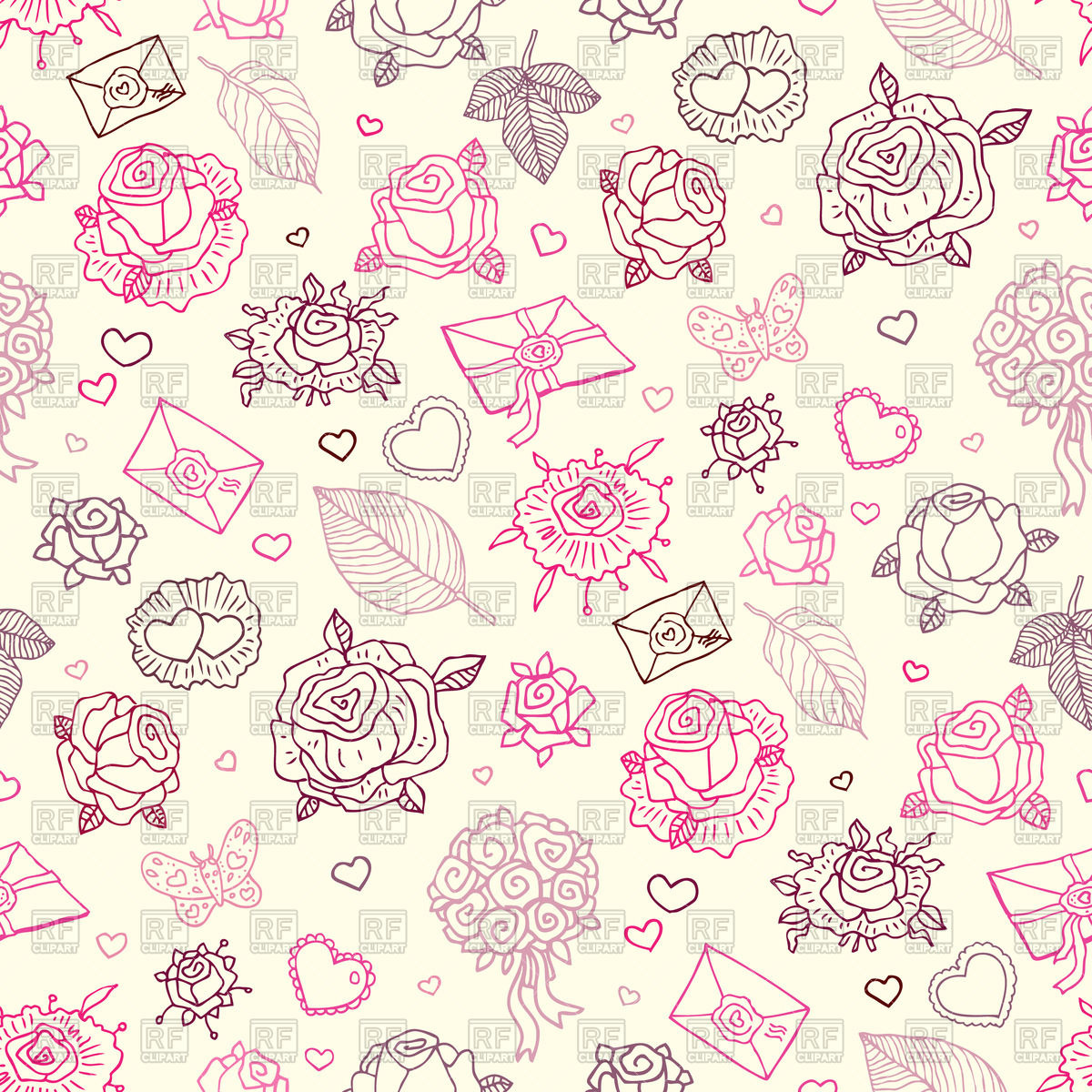 Seamless Wedding Pattern With Cute Hand Drawn Roses, Letters 1200x1200 Seamless Wedding Pattern With Cute Hand Drawn Roses, Letters