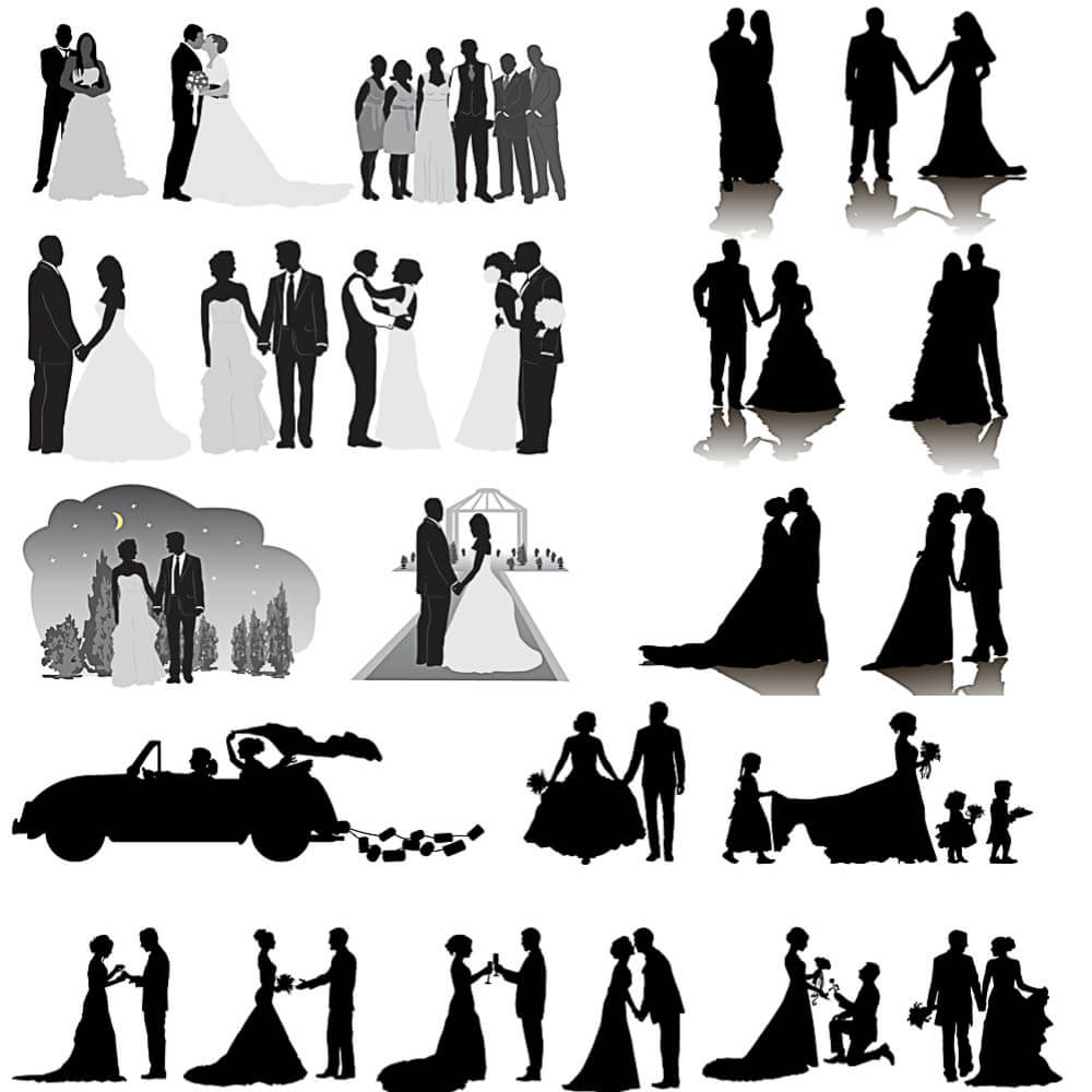 1000x1000 Silhouettes Of Wedding Couple And Ceremonies Vector Free Download