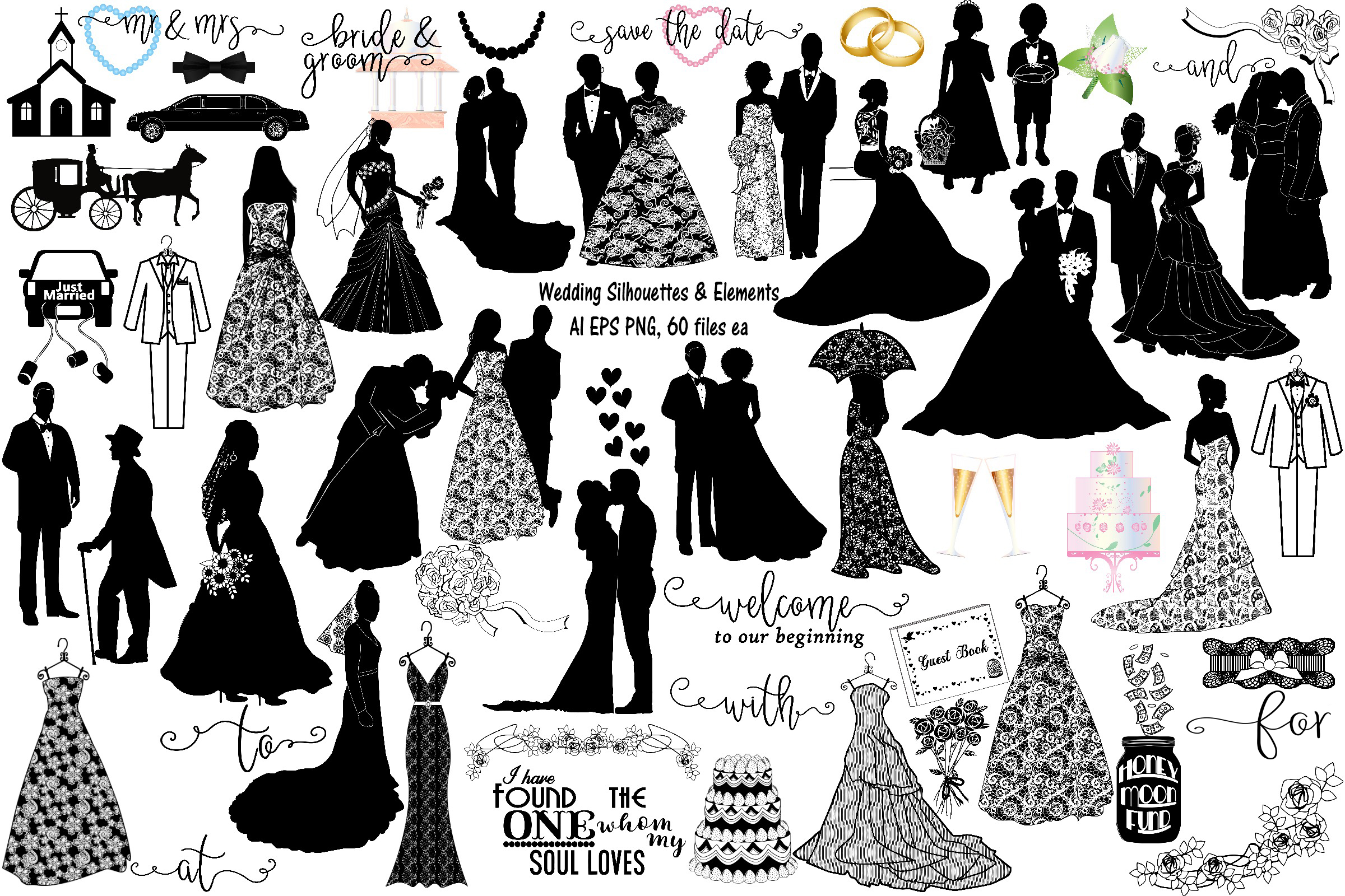 2400x1600 Wedding Silhouettes Elements Vector Png