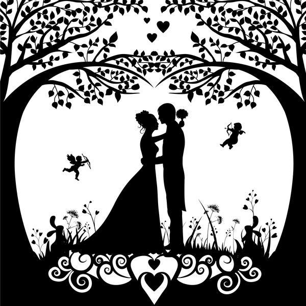600x600 Wedding Background Template With Silhouette Style Design Free