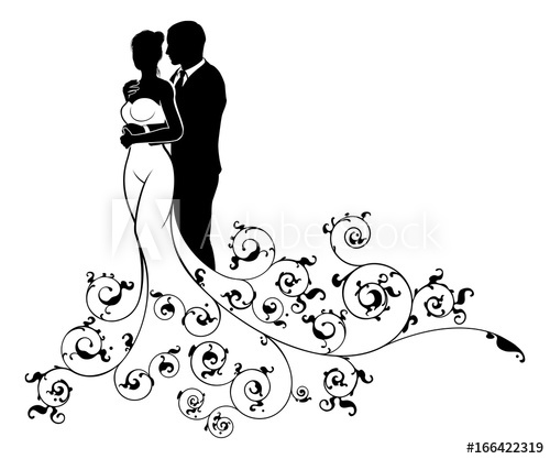 500x417 Bride And Groom Abstract Wedding Silhouette Design