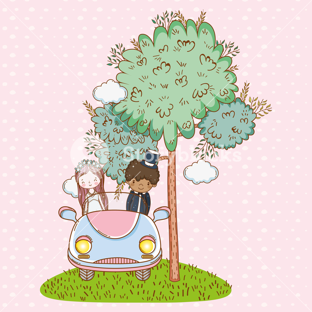Woman And Man Wedding In The Car With Tree Vector Illustration 1000x1000 Woman And Man Wedding In The Car With Tree Vector Illustration