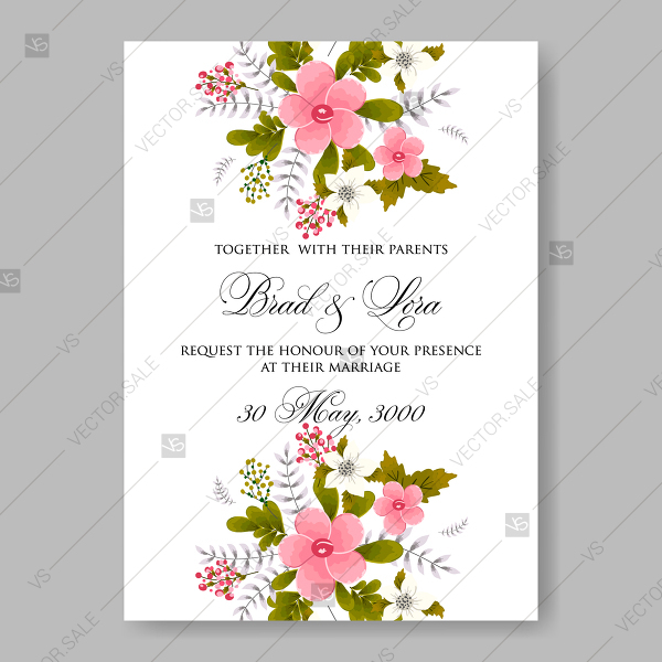 600x600 Wedding Vector Floral Invitation Template White Jasmine Pink