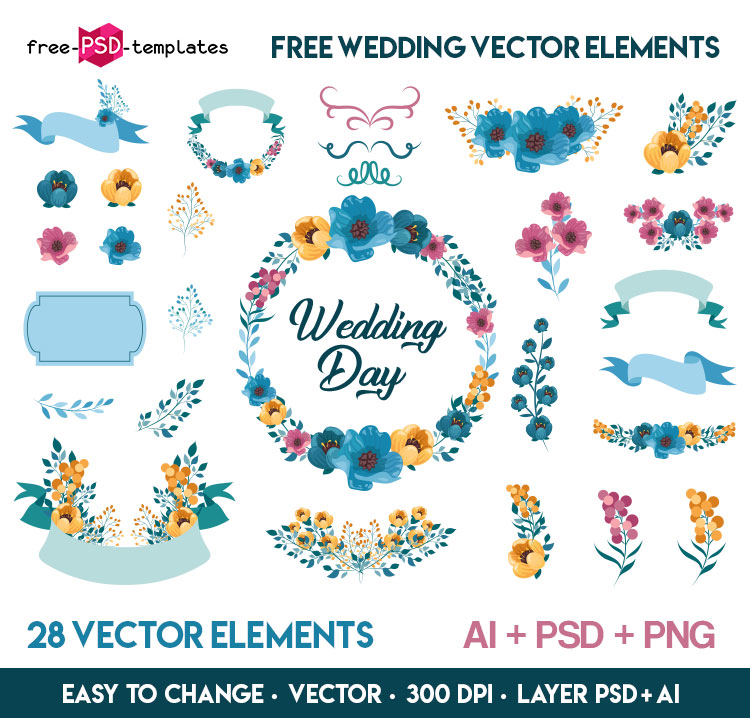750x718 Set Of Wedding Elements Vector