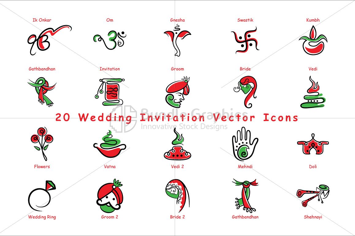 Indian Wedding Invitation Icons Vector Pack 1158x772 Indian Wedding Invitation Icons Vector Pack