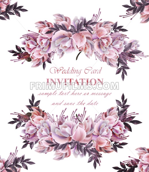 Vintage Wedding Card With Roses Wreath Vector Beautiful Flowers 519x600 Vintage Wedding Card With Roses Wreath Vector Beautiful Flowers