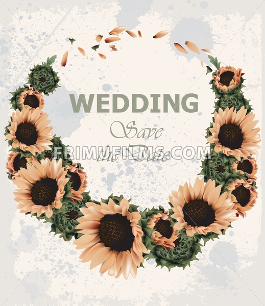 Vintage Wedding Invitation With Sunflowers Wreath Vector 519x600 Vintage Wedding Invitation With Sunflowers Wreath Vector