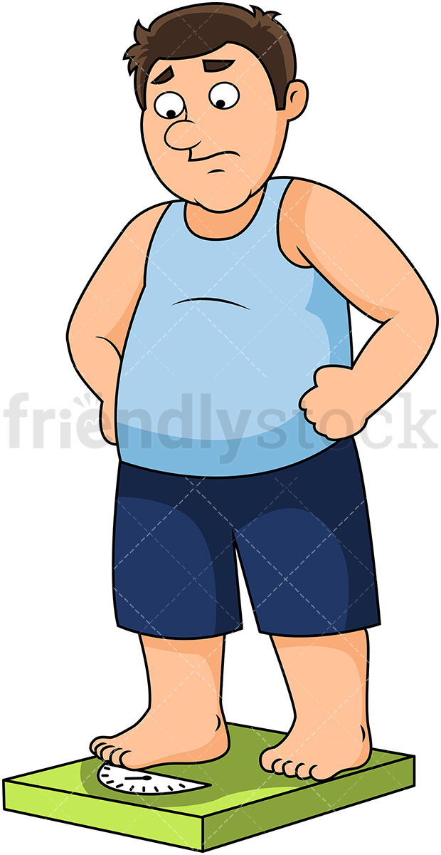 620x1200 Fat Man On Weighing Scale Cartoon Vector Clipart
