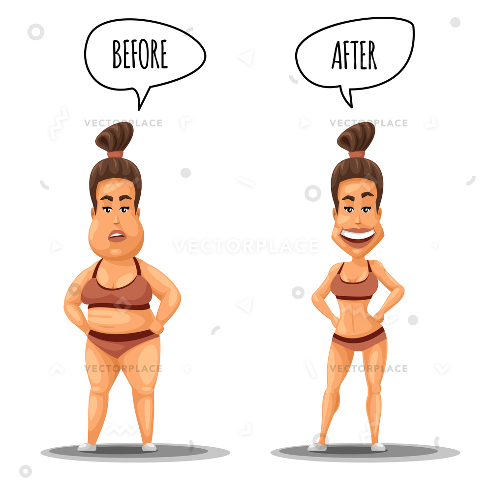 1000x1000 Perfect Woman Girl Before After Weight Vector Illustration