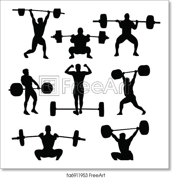 561x581 Free Art Print Of Weightlifters Silhouettes Weightlifters