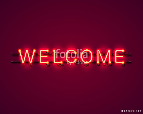 500x400 Neon Welcome Signboard On The Red Background Vector Illustration