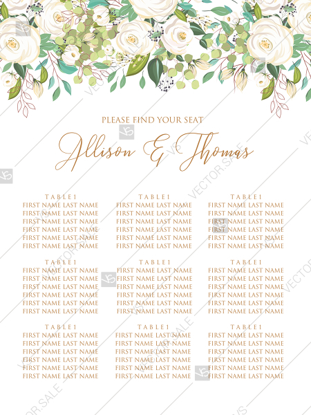 Wedding Seating Chart Welcome Banner Invitation Set White Rose 450x600 Wedding Seating Chart Welcome Banner Invitation Set White Rose