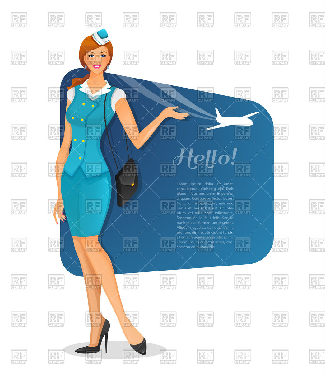 Elegant Stewardess In Uniform Near Welcome Banner Vector Image 1045x1200 Elegant Stewardess In Uniform Near Welcome Banner Vector Image
