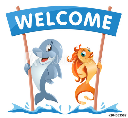 Funny Dolphin And Goldfish Holds Welcome Banner Cartoon Styled 500x460 Funny Dolphin And Goldfish Holds Welcome Banner Cartoon Styled