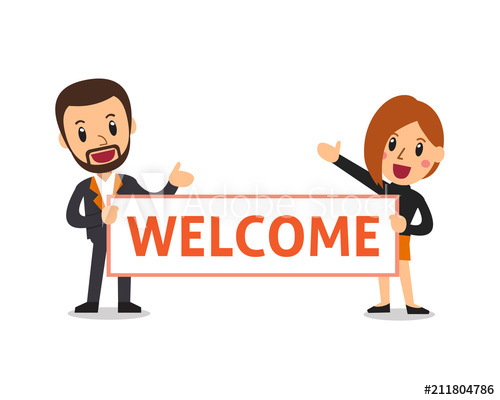 500x400 Vector Cartoon Business People Holding Welcome Sign For Design