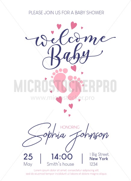 435x600 Welcome Baby Cute Illustration With Lettering And Baby Footprints