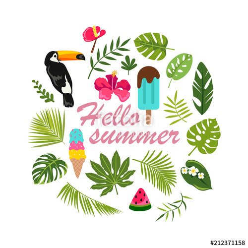 500x500 Hello Summer Tropical Welcome Design Vector Illustration Stock