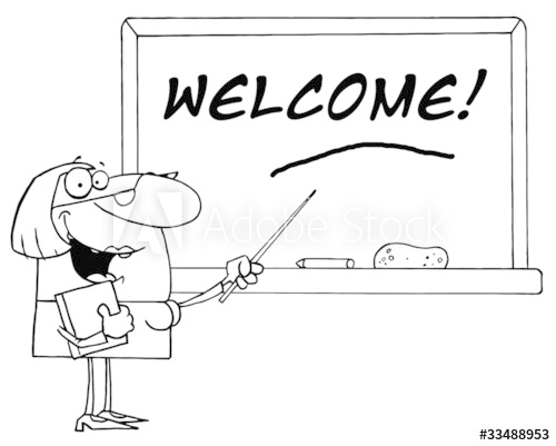 Outlined Lady School Teacher Pointing To Welcome 500x401 Outlined Lady School Teacher Pointing To Welcome