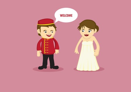 Vector Illustration Of A Hotel Bellboy In Red Uniform Serving 450x318 Vector Illustration Of A Hotel Bellboy In Red Uniform Serving