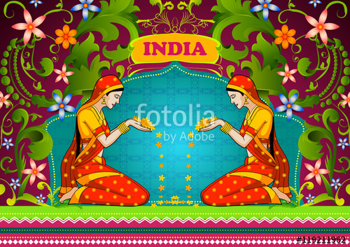 Floral Background With Indian Woman Welcoming Flower Showing 500x353 Floral Background With Indian Woman Welcoming Flower Showing