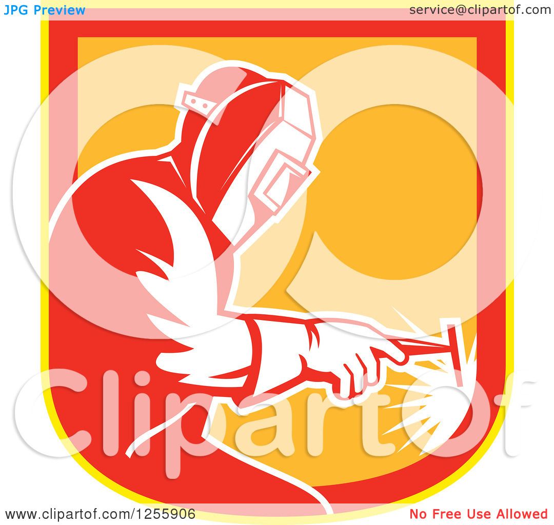 1080x1024 Clipart Of A Retro Welder Working In A Red Yellow And Orange