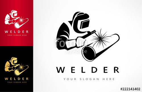 500x323 Welder Welds A Pipe In Welding Mask Logo Vector Stock Image