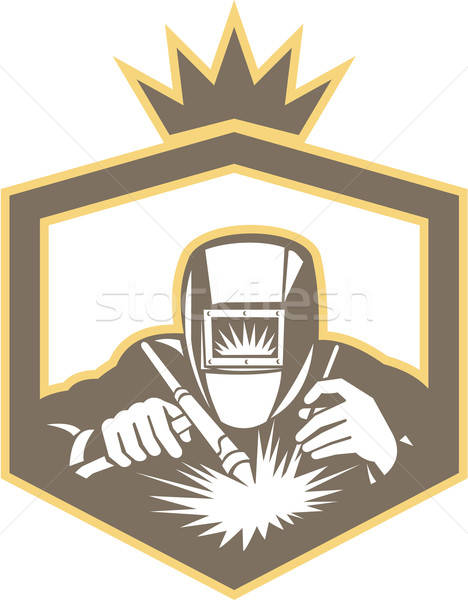 Welder Fabricator Welding Torch Shield Retro Vector Illustration 468x600 Welder Fabricator Welding Torch Shield Retro Vector Illustration