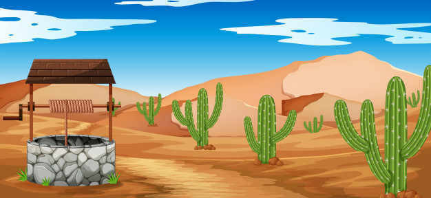 626x288 Desert Scene With Cactus And Well Vector Premium Download