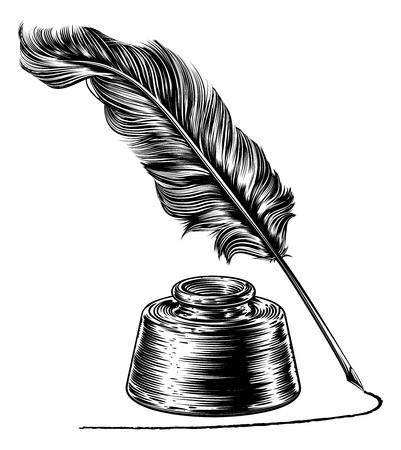 401x450 Writing Quill Feather Pen And Ink Well Vector Illustration
