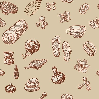 416x416 Spa And Massage Doodle Hand Drawn Seamless Wellness Vector Premium