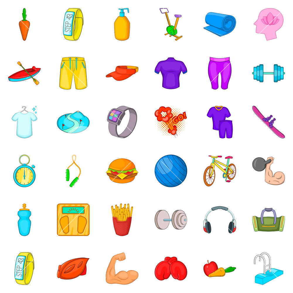 1000x1000 Wellness Icons Set Cartoon Style Of Wellness Vector Icons