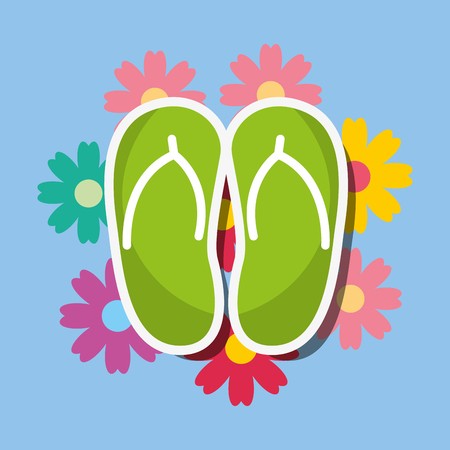 450x450 Green Flip Flops Floral Spa Wellness Vector Illustration Royalty
