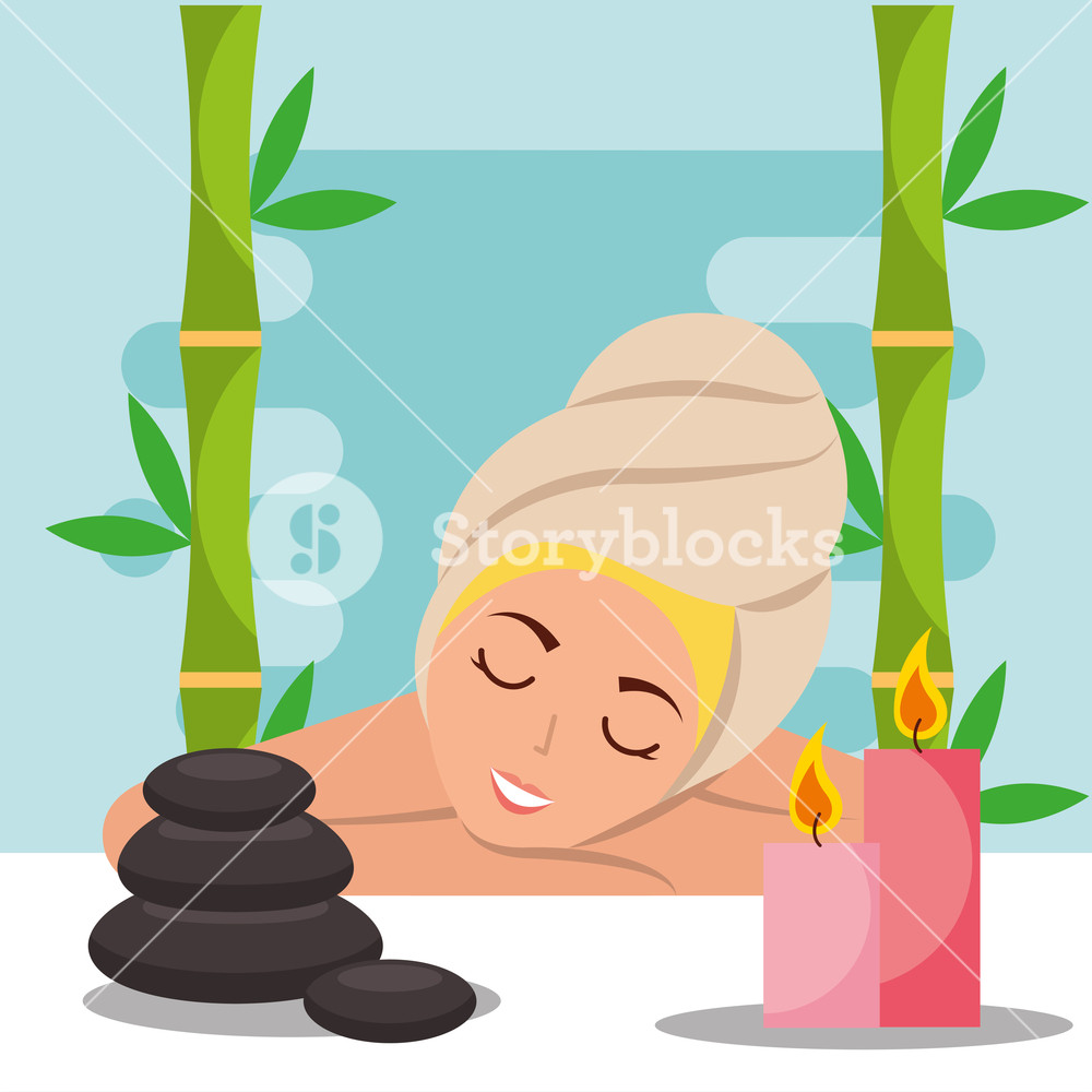 1000x1000 Woman With Towel On Head Lying Stone Candles Spa Wellness Vector