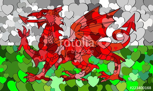 500x300 Welsh Flag Made Of Hearts Background