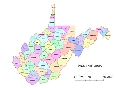 255x180 Preview Of West Virginia County Map, Colored
