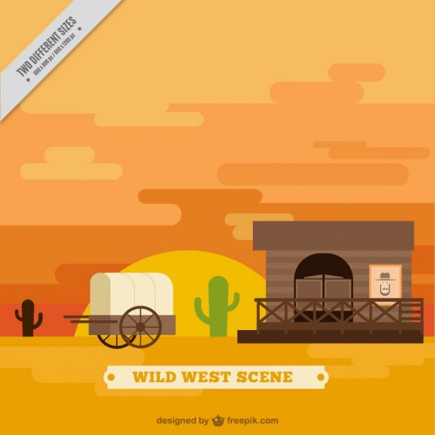 626x626 Flat Wild West Background With Carriage And Saloon Free Vector