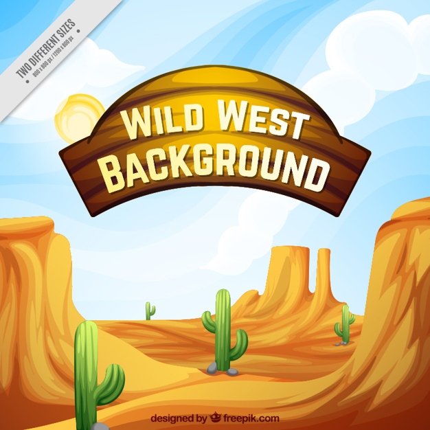 626x626 Hand Drawn Western Background With Cactus And Rocky Mountains