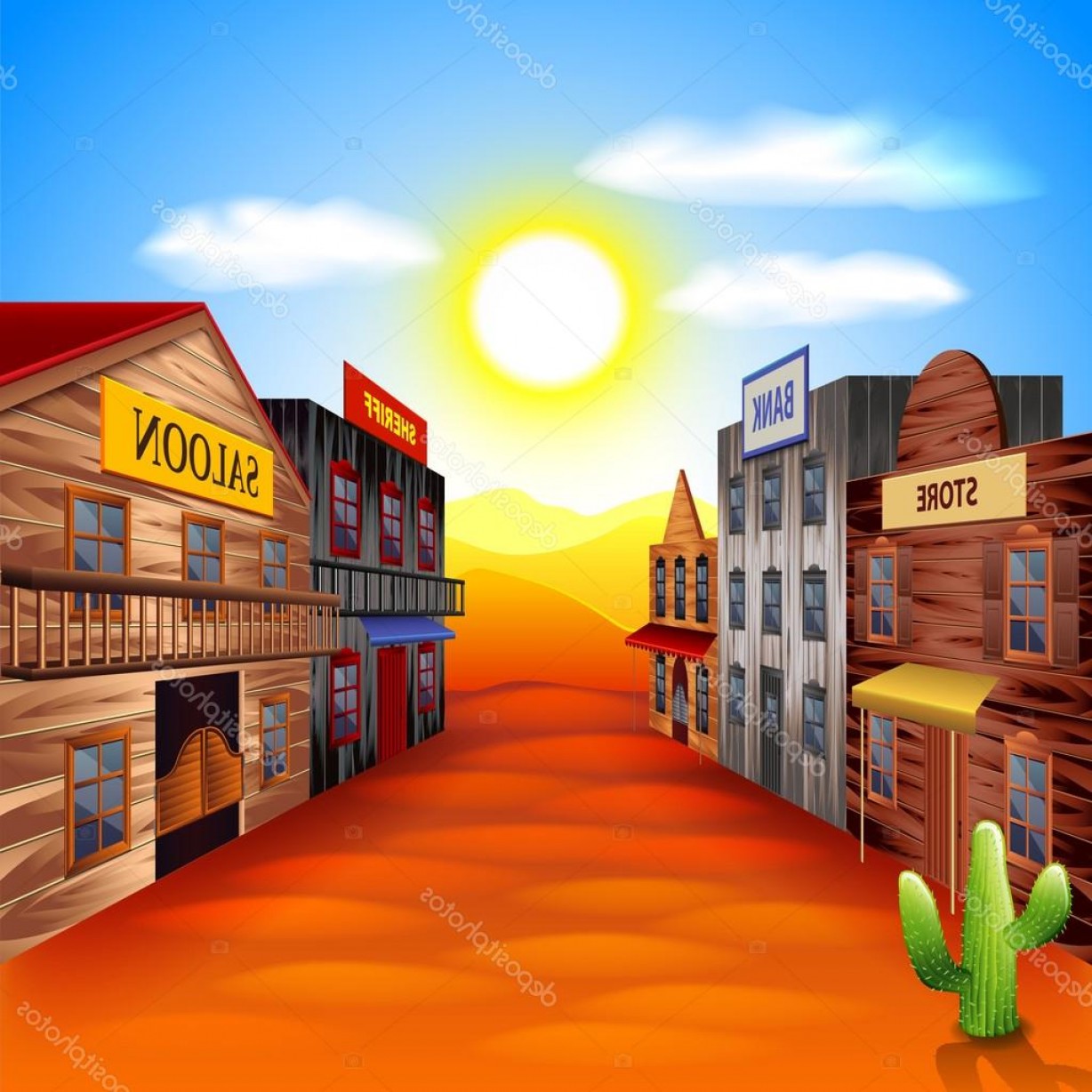 1228x1228 Stock Illustration Wild West Town Vector Background Geekchicpro