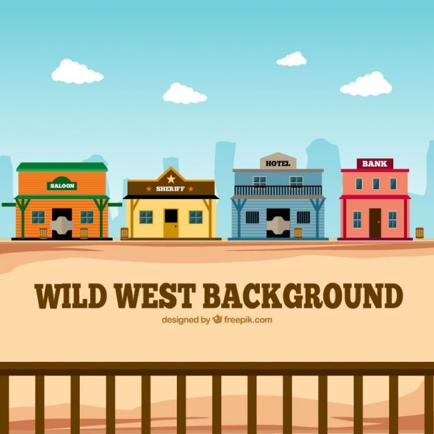 626x626 Flat Western Background With Colorful Buildings Free Vector