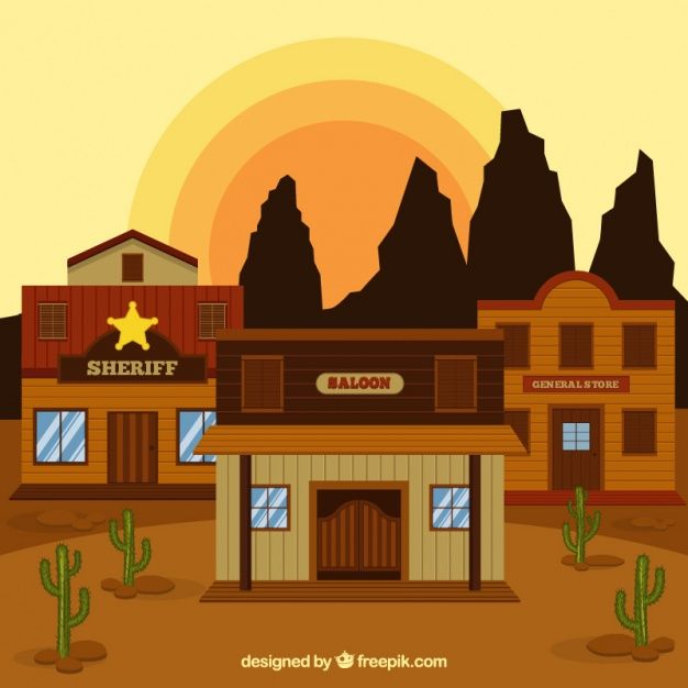 626x626 Flat Western Background With Saloon And Rocky Mountains Free