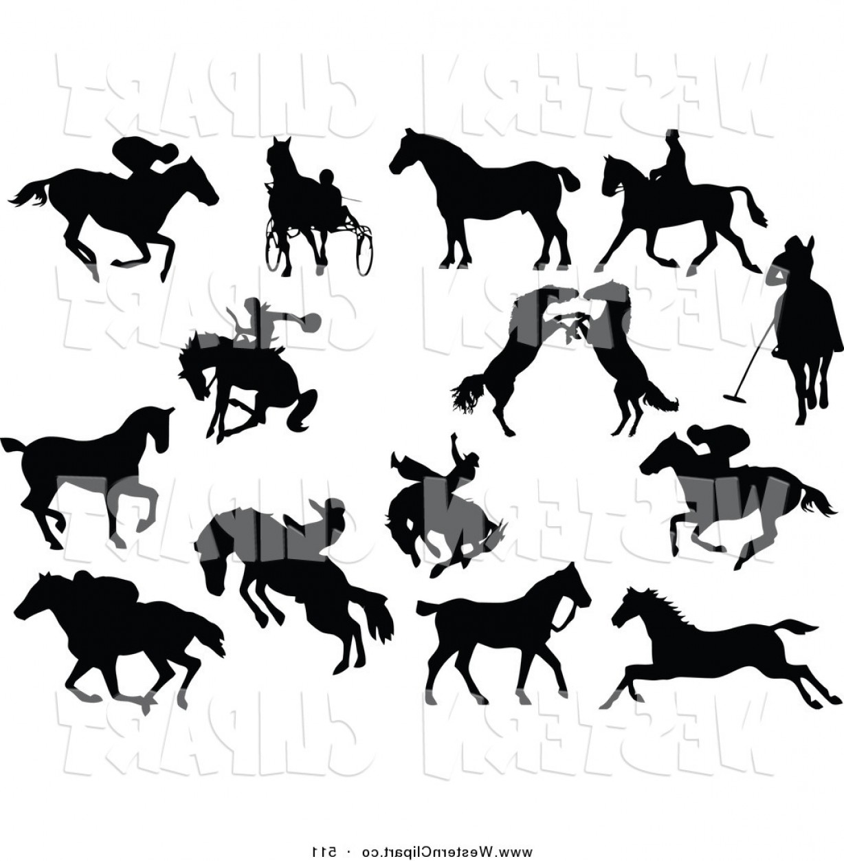 1228x1252 Vector Western Clip Art Of A Digital Collage Of Horse Silhouettes