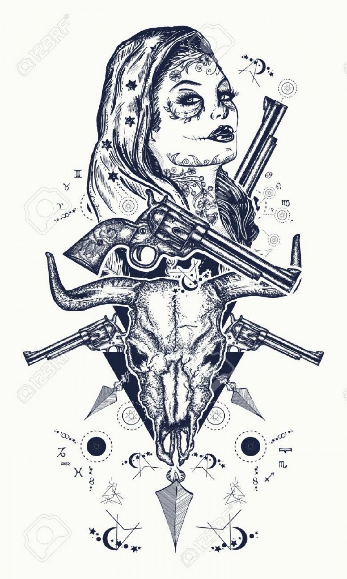 1123x1872 Western Pistols Skull And Crossbones Vector Catchsplace