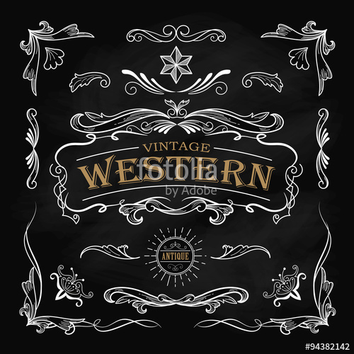 Western Hand Drawn Elements Frame Label Blackboard Vintage Banne 500x500 Western Hand Drawn Elements Frame Label Blackboard Vintage Banne